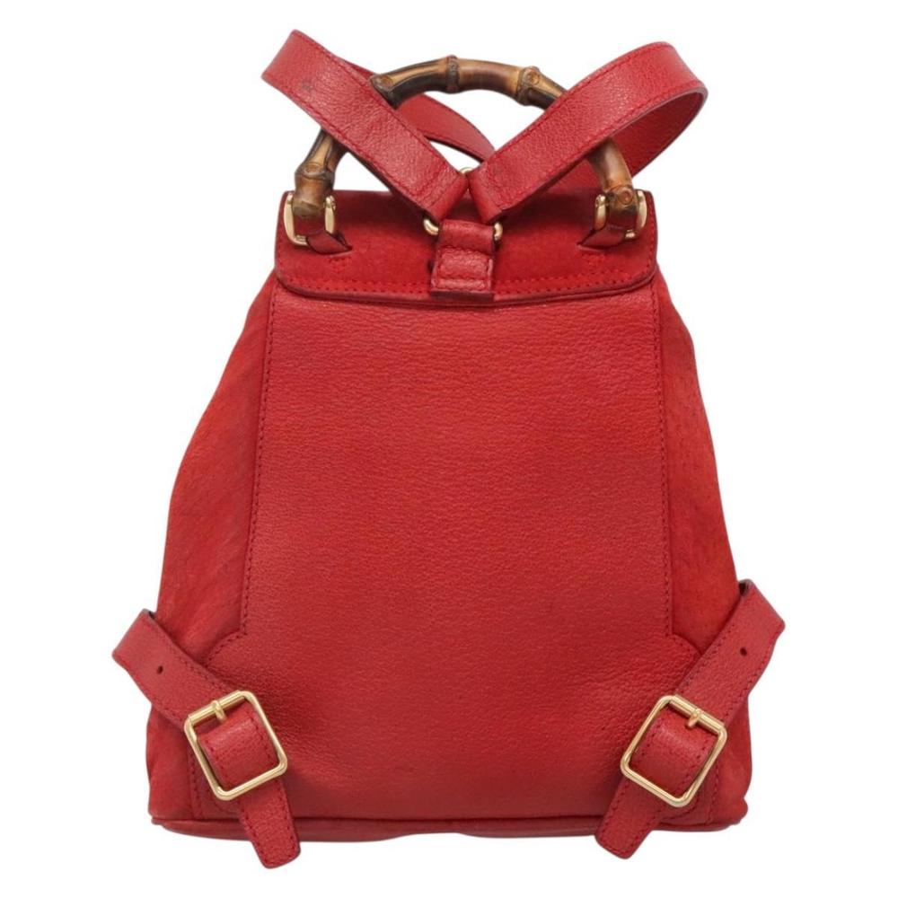 GUCCI Bamboo Backpack Suede Leather Red Gold 003 58 0030 Auth ar13675 - Picture 2 of 16